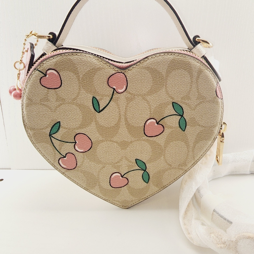 Coach Heart Crossbody In Signature Canvas With Heart Cherry Print New With Tags! - Picture 8 of 14
